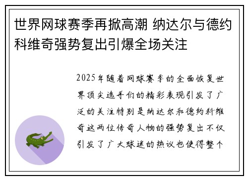 世界网球赛季再掀高潮 纳达尔与德约科维奇强势复出引爆全场关注